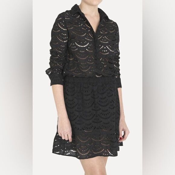 Ba&Sh Rian Mini White Dress Long Sleeve Eyelet Size S - Picture 9 of 14